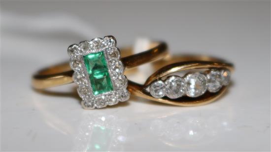 18ct gold and 5 stone diamond ring and an 18ct gold emerald and diamond ring